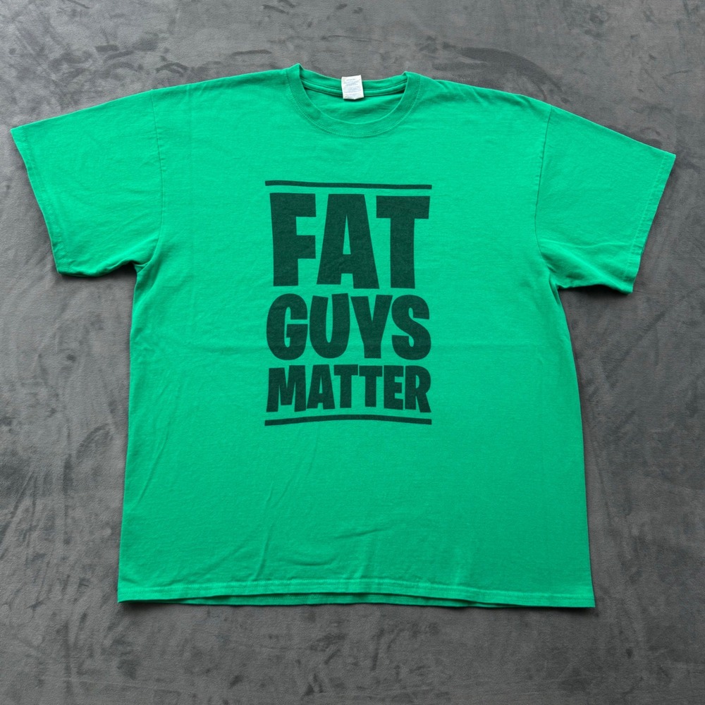 Port & Company Fat Guys Matter Graphic T-Shirt Green Mens 2XL Short Sleeve Tee